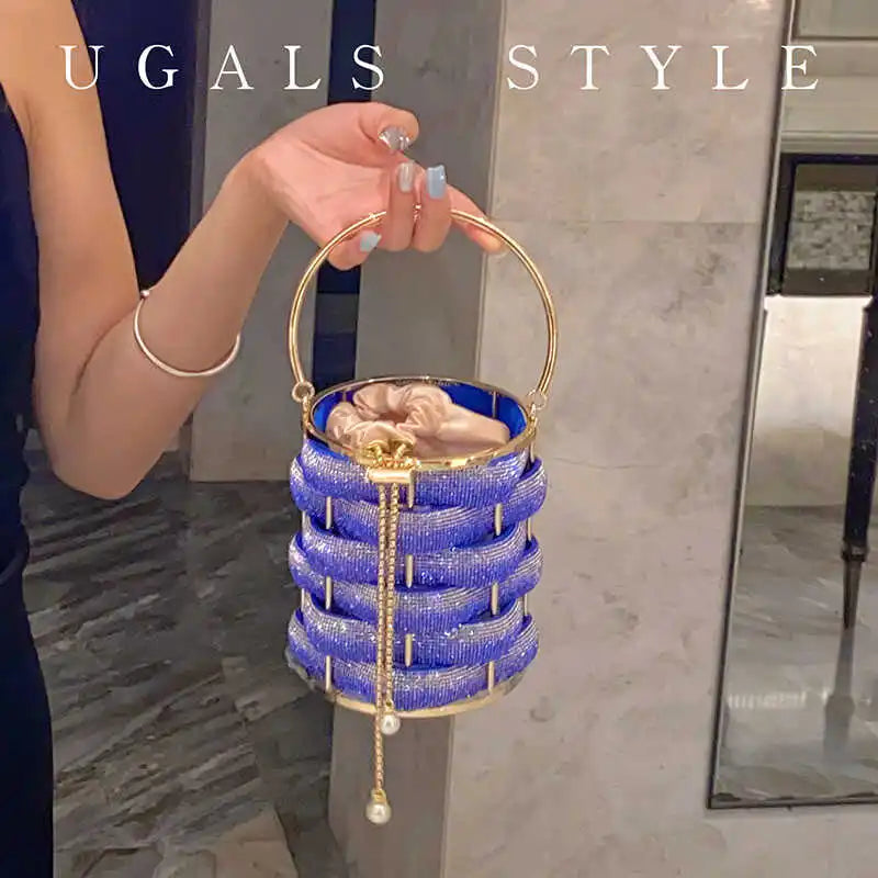 Bolso Cubo Tejido con Rhinestones – Clutch Multicolor Boda