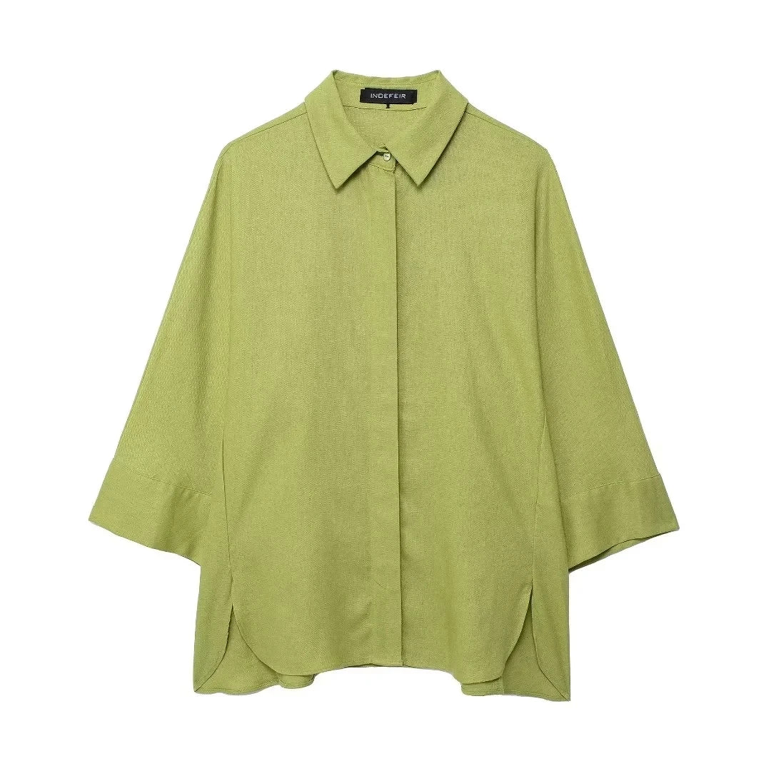 Conjunto Casual de Camisa y Pantalón de Pierna Ancha — Traje Suelto de Oficina