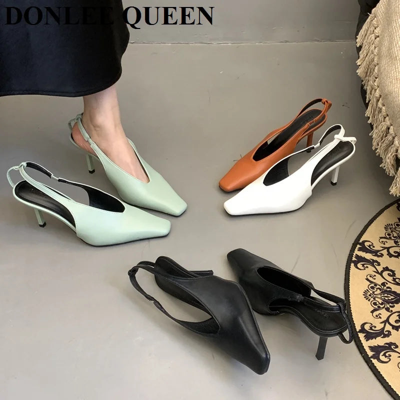 Sandalia Pump de Puntera Cuadrada – Tacón Fino Fiesta