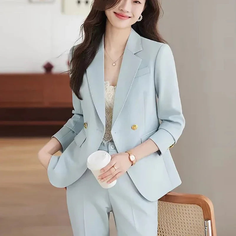 Conjunto Casual de Camisa y Pantalón de Pierna Ancha — Traje Suelto de Oficina