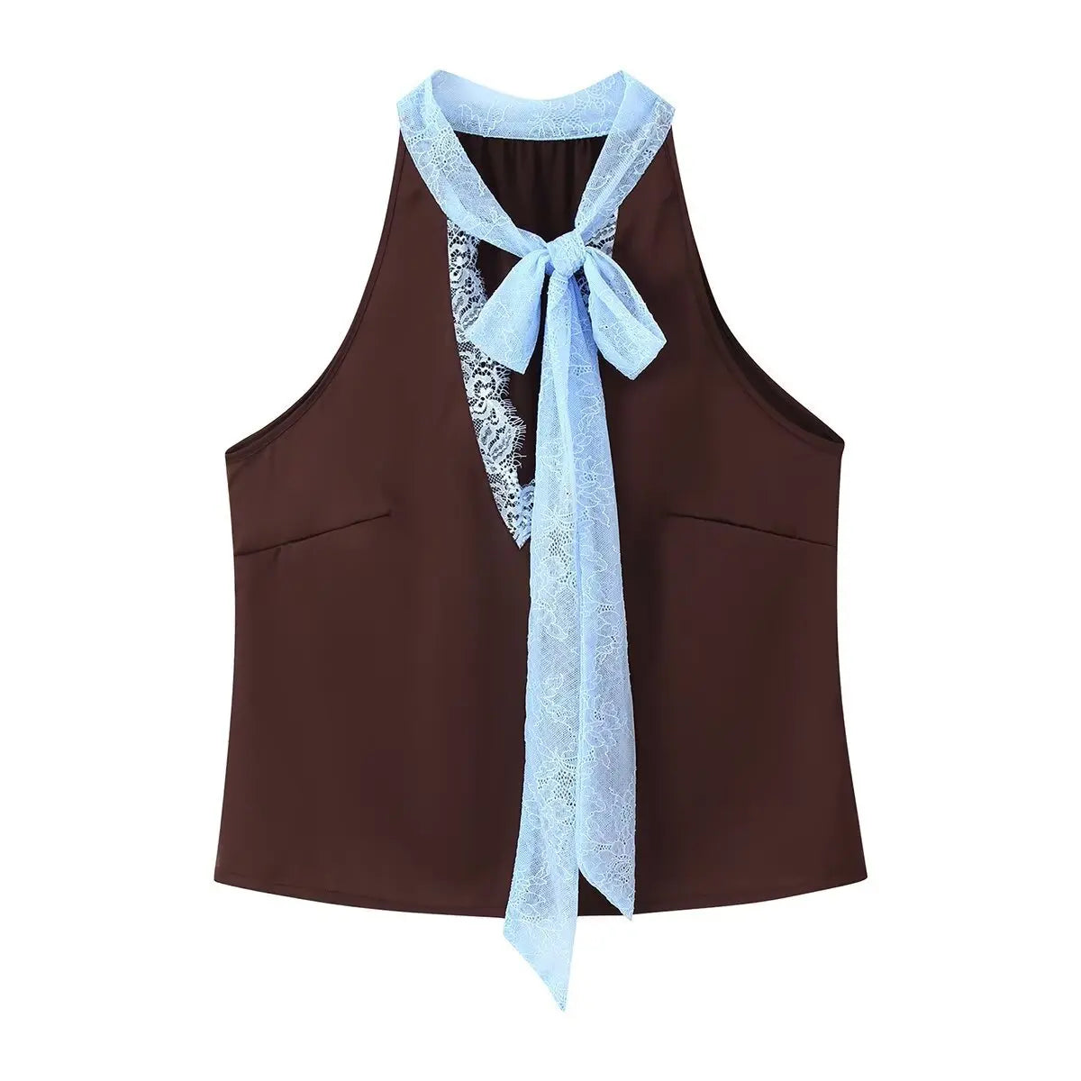 Conjunto Satínado Azul con Encaje — Falda y Top