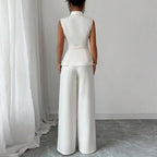 Conjunto de 2 Piezas: Chaleco sin Mangas y Pantalón de Pierna Ancha — Traje Elegante de Oficina
