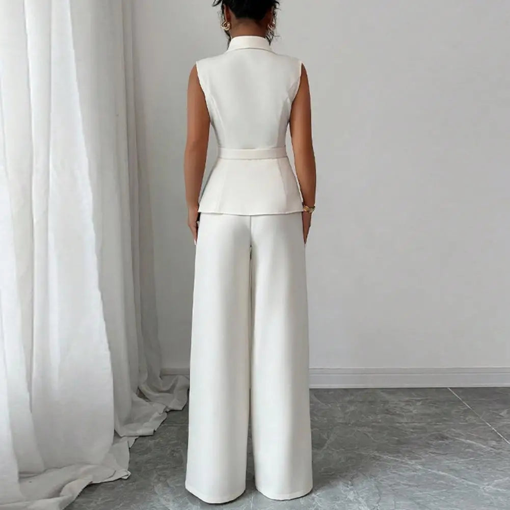 Conjunto de 2 Piezas: Chaleco sin Mangas y Pantalón de Pierna Ancha — Traje Elegante de Oficina