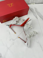 Sandalia Plateada con Diamantes – Tacón Alto Verano