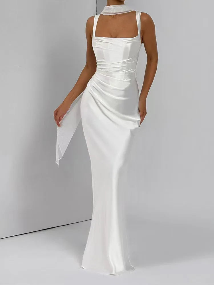 Vestido Maxi Satinado con Lazo y Espalda Descubierta