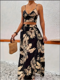Conjunto Estampado Top Chaleco y Falda con Abertura