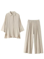 Conjunto Casual de Camisa y Pantalón de Pierna Ancha — Traje Suelto de Oficina