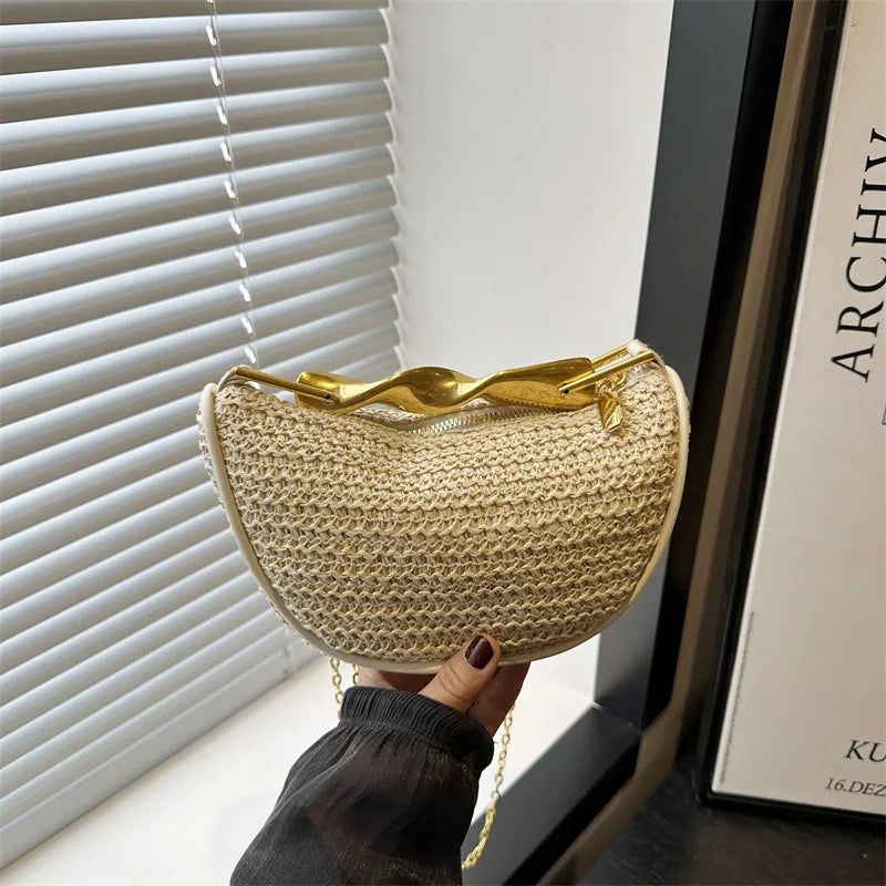 Wicker Bag with Metal Handle – Half Moon Beach