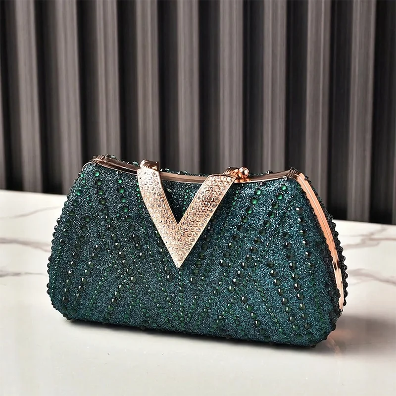 Bolso de Fiesta con Rhinestone – Clutch Plateado de Novia