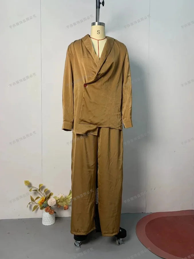 Conjunto de 2 Piezas: Blusa y Pantalón Palazzo — Traje Elegante de Otoño 2025