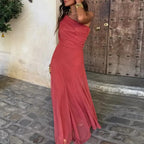 Vestido Largo Strapless de Malla con Cintura Alta