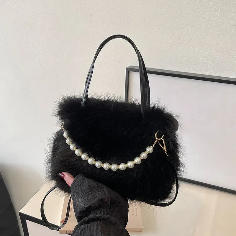 Bolso Esponjoso con Asa de Perla – Crossbody Casual Invierno