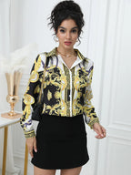 Blusa Estampada con Cuello Vuelto — Camisa Elegante de Oficina