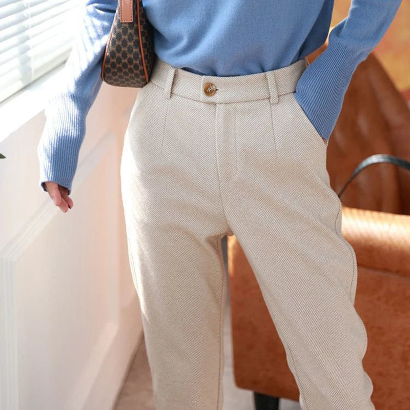 Pantalón de Cintura Alta para Mujer — Estilo Harem Casual de Oficina, Moda Coreana