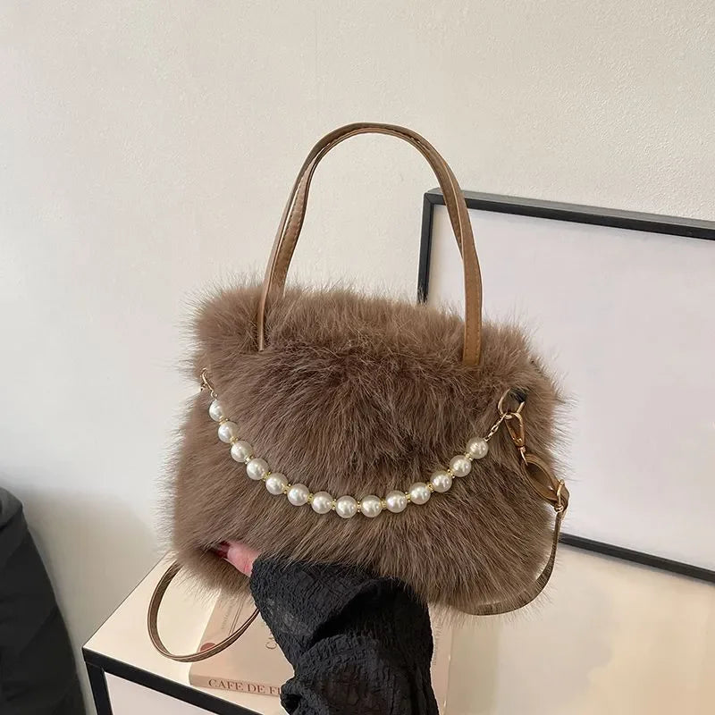 Bolso Esponjoso con Asa de Perla – Crossbody Casual Invierno