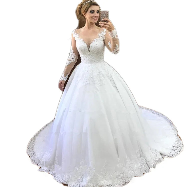 Vestido de Novia Bohémio con Encaje y Manga Larga