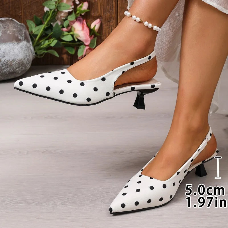 Sandalia Mule de Puntera Fina – Lunares Elegantes Tacón Alto
