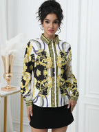 Blusa Estampada con Cuello Vuelto — Camisa Elegante de Oficina