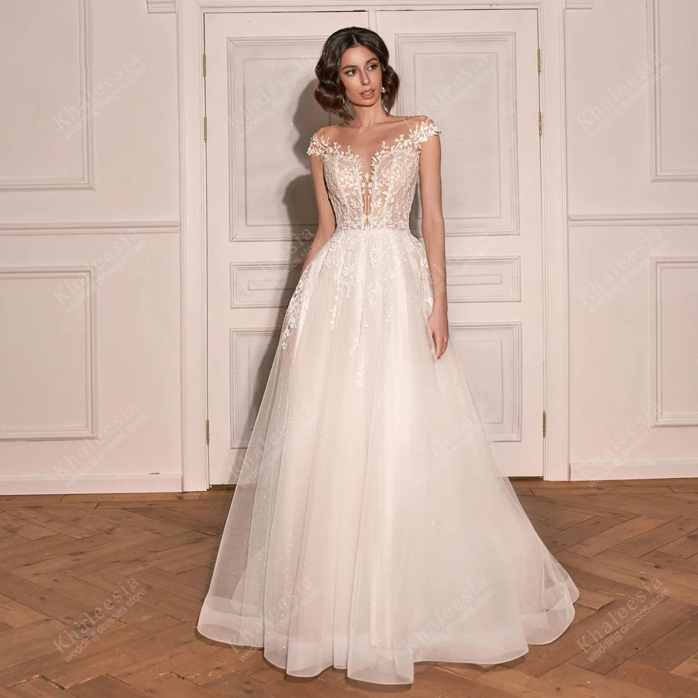 Vestido de Novia en Tul con Apliques de Encaje — Personalizable