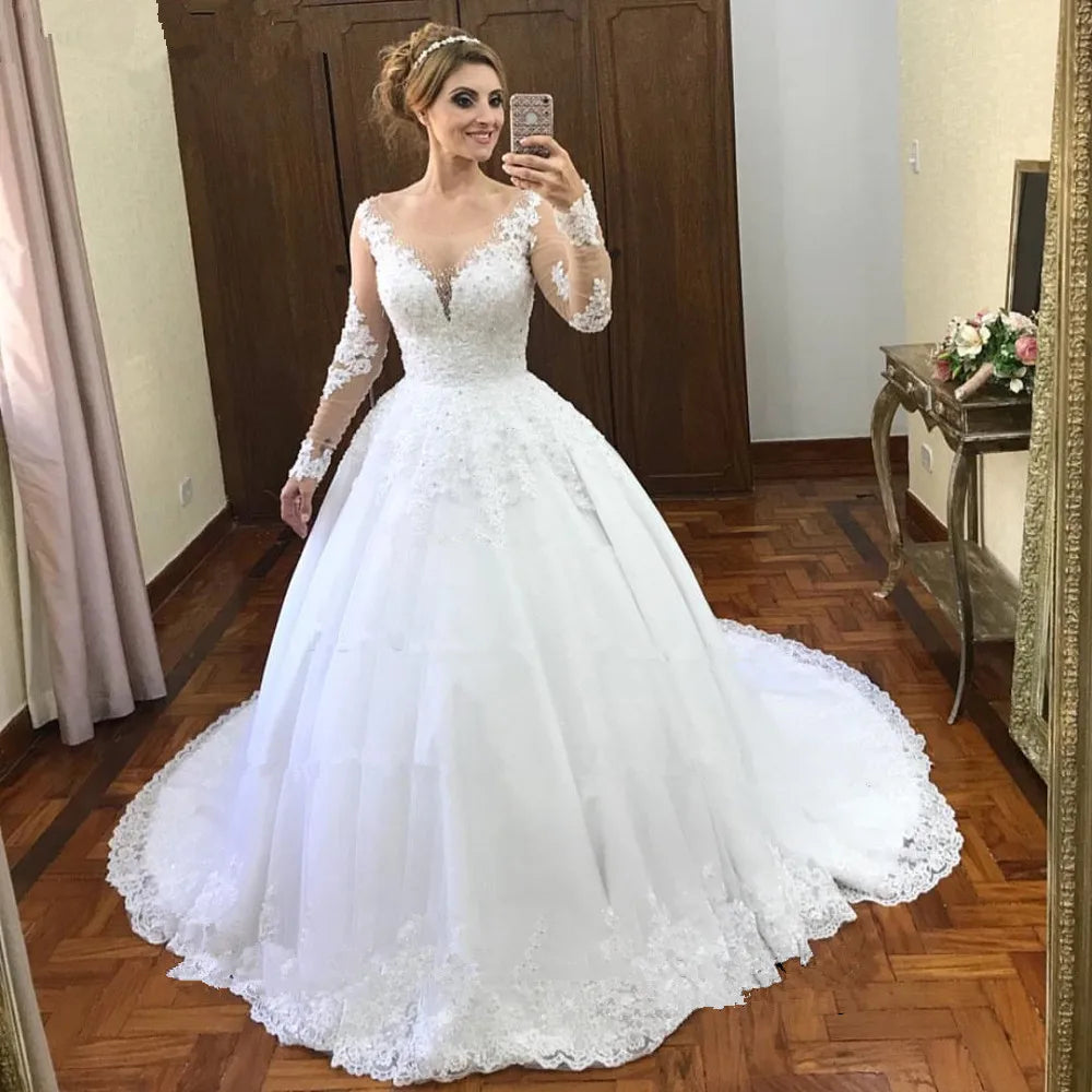 Vestido de Novia Bohémio con Encaje y Manga Larga