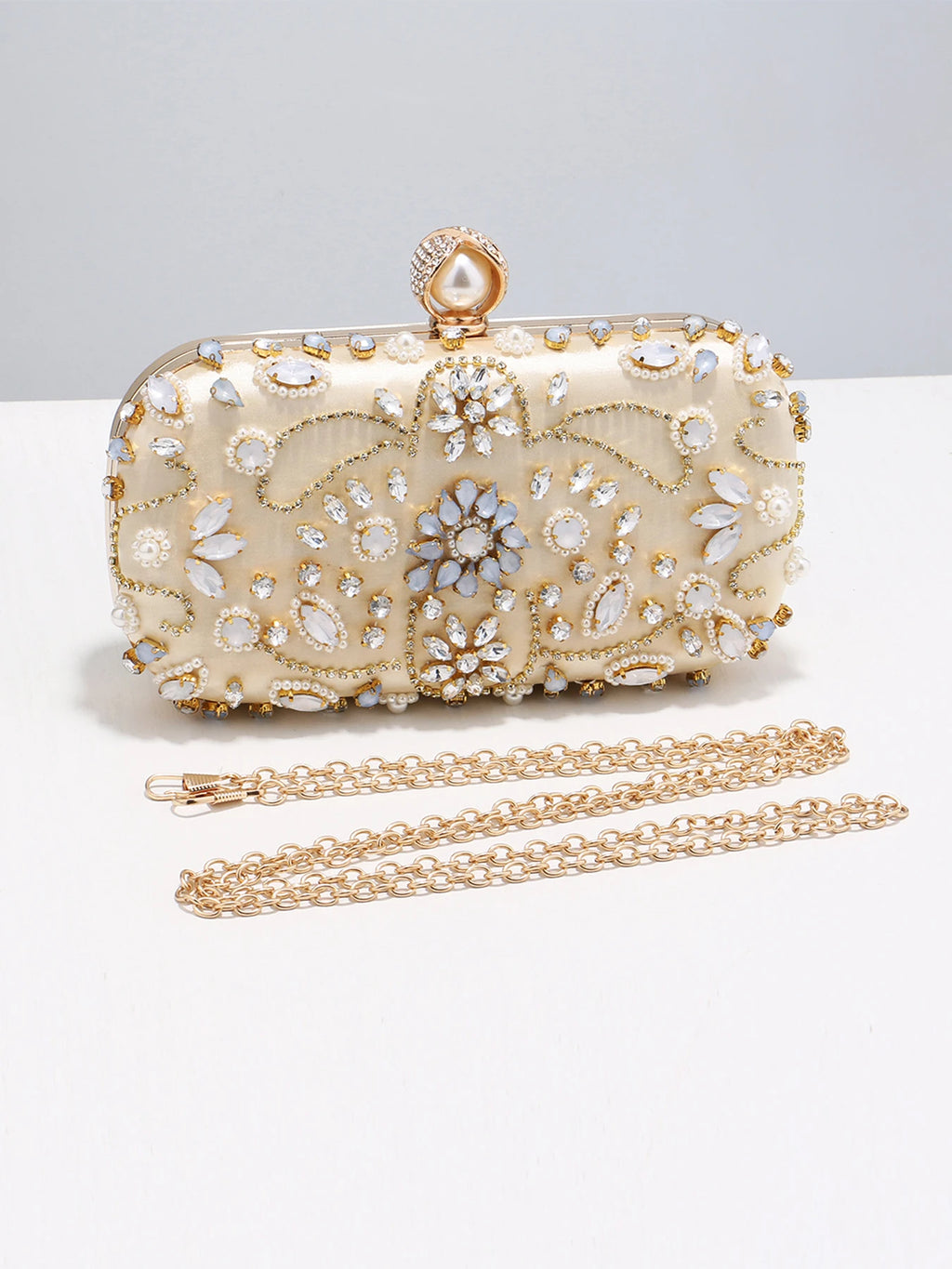Pearl and Diamond Clutch - Evening Bag with Chain
