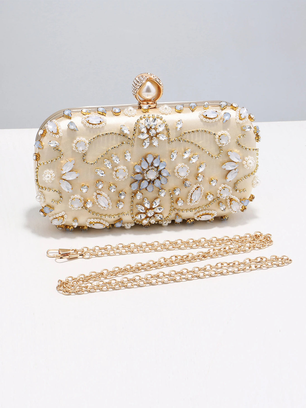 Pearl and Diamond Clutch - Evening Bag with Chain