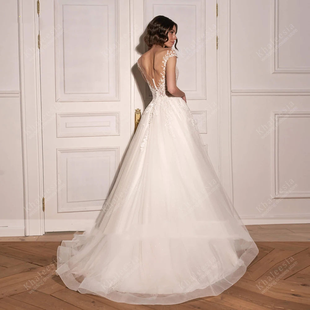 Vestido de Novia en Tul con Apliques de Encaje — Personalizable