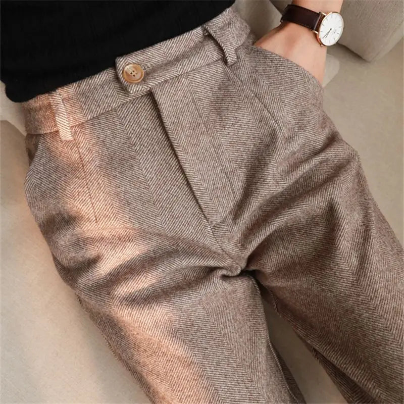 Pantalón de Cintura Alta para Mujer — Estilo Harem Casual de Oficina, Moda Coreana