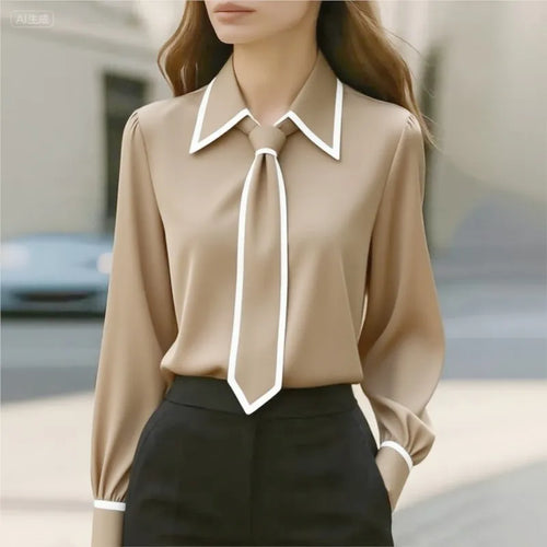 Blusa Formal con Lazo y Manga Larga — Camisa Elegante de Oficina