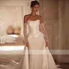 Vestido de Novia Satínado con Encaje y Espalda Descubierta