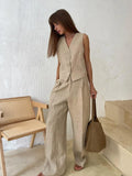 Conjunto de 2 Piezas en Lino y Algodón — Chaleco y Pantalón Palazzo Estilo Coreano
