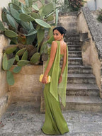 Vestido Maxi Satinado con Lazo y Espalda Descubierta
