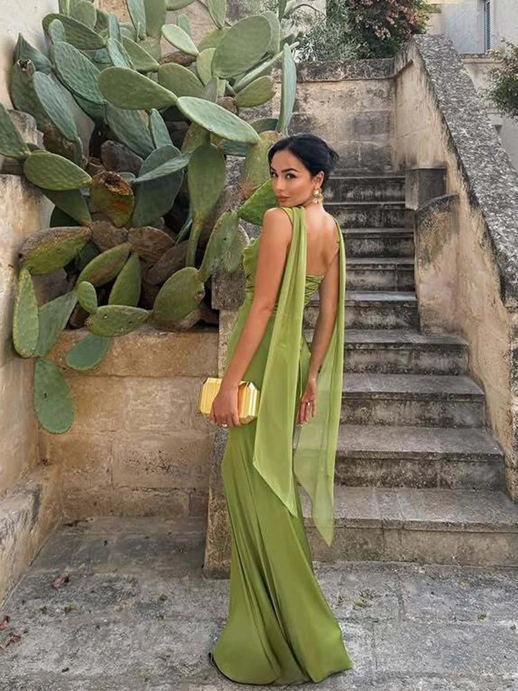 Vestido Maxi Satinado con Lazo y Espalda Descubierta