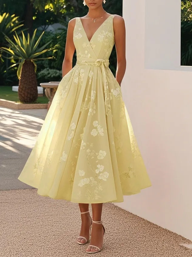 Vestido Estampado Sin Mangas con Tirantes y Escote V