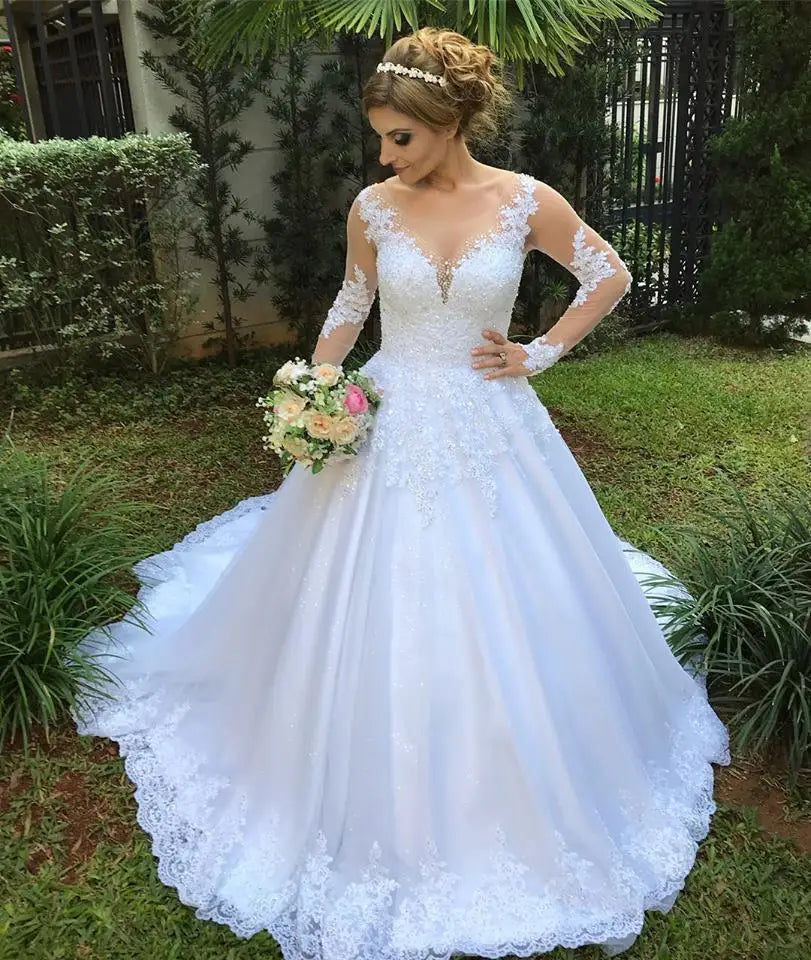 Vestido de Novia Bohémio con Encaje y Manga Larga