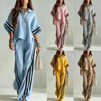 Conjunto Casual Blusa de Solapa y Pantalón a Rayas