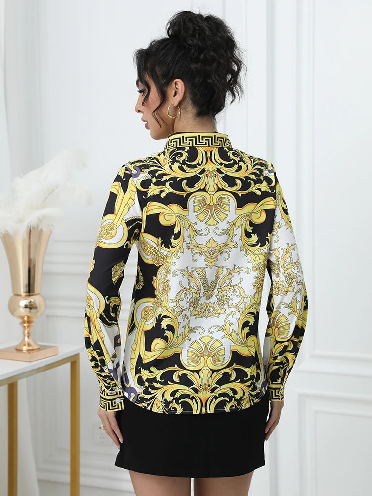 Blusa Estampada con Cuello Vuelto — Camisa Elegante de Oficina
