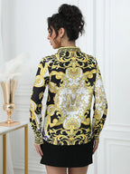 Blusa Estampada con Cuello Vuelto — Camisa Elegante de Oficina