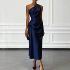 Satin Sleeveless Evening Dress with Pleats
