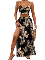 Conjunto Estampado Top Chaleco y Falda con Abertura