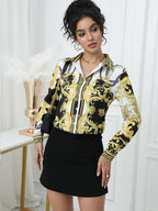 Blusa Estampada con Cuello Vuelto — Camisa Elegante de Oficina