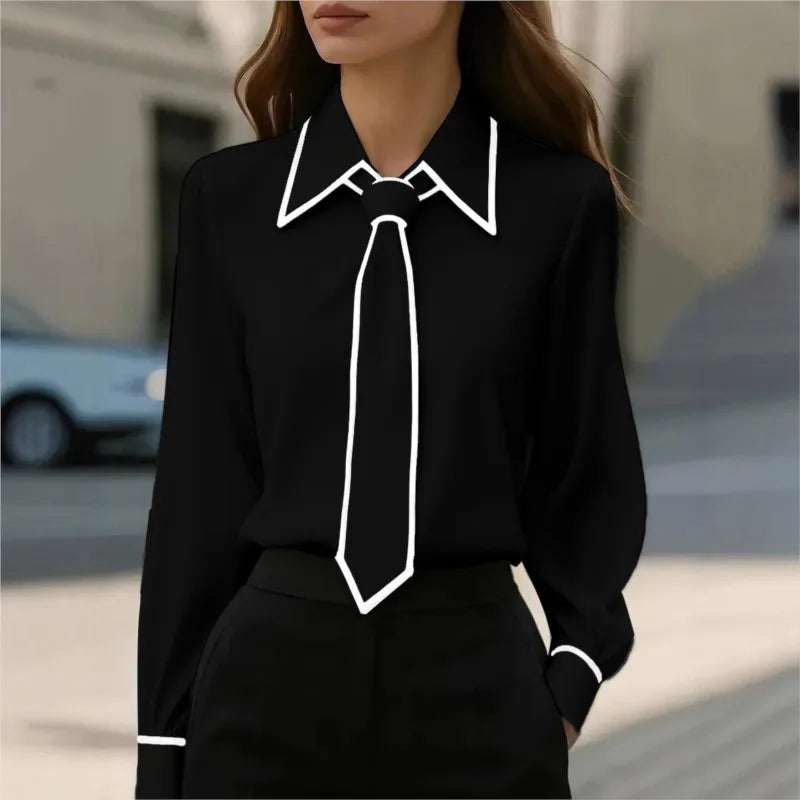 Blusa Formal con Lazo y Manga Larga — Camisa Elegante de Oficina