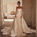 Vestido de Novia Satínado con Encaje y Espalda Descubierta