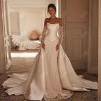 Vestido de Novia Satínado con Encaje y Espalda Descubierta