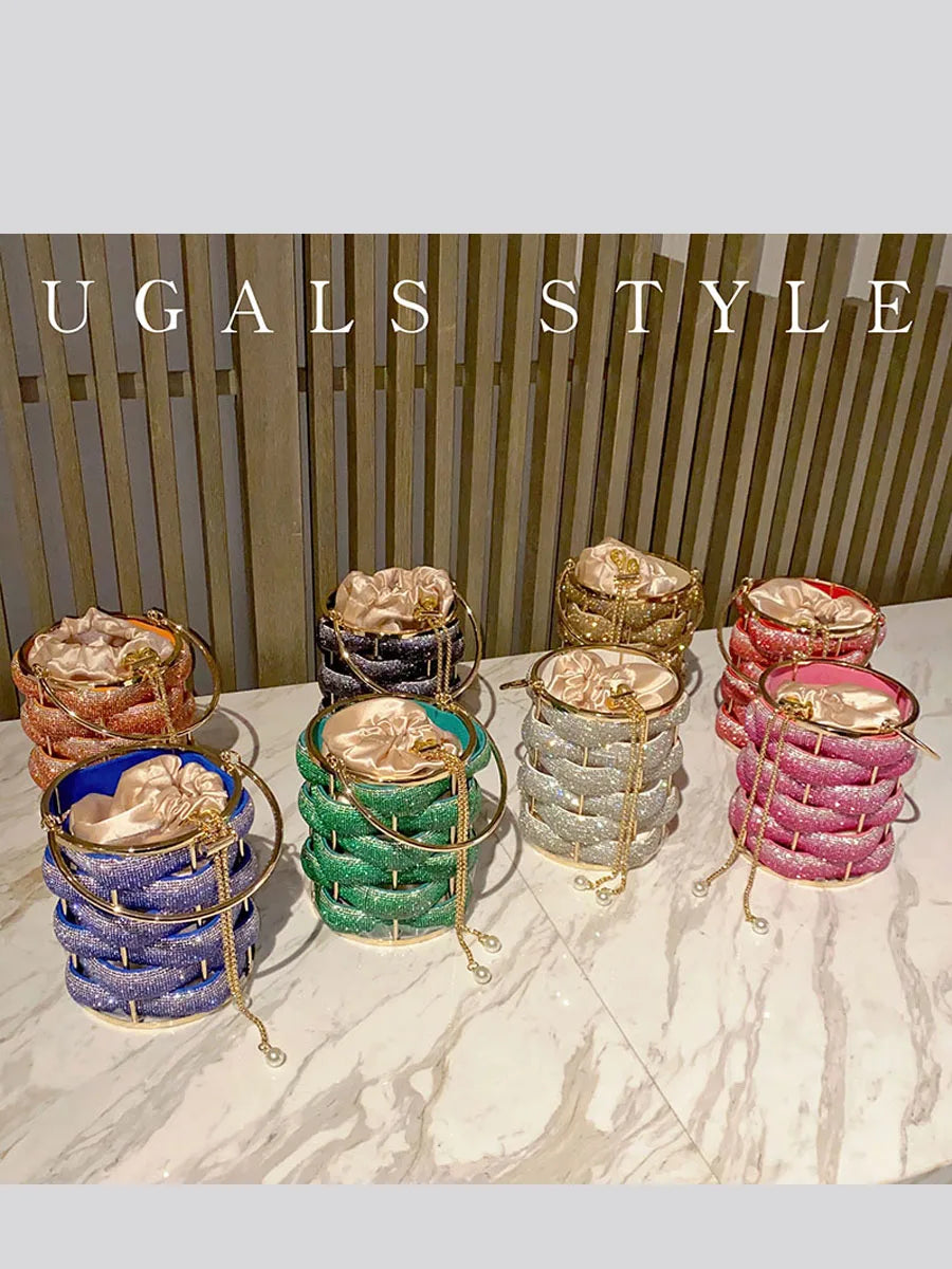 Bolso Cubo Tejido con Rhinestones – Clutch Multicolor Boda