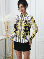 Blusa Estampada con Cuello Vuelto — Camisa Elegante de Oficina