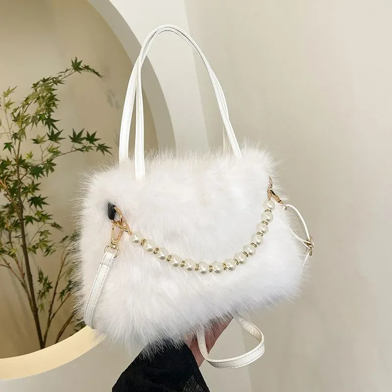 Bolso Esponjoso con Asa de Perla – Crossbody Casual Invierno