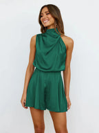 Mono Elegante sin Mangas con Cuello Alto y Cintura Alta — Ropa de Verano para Oficina