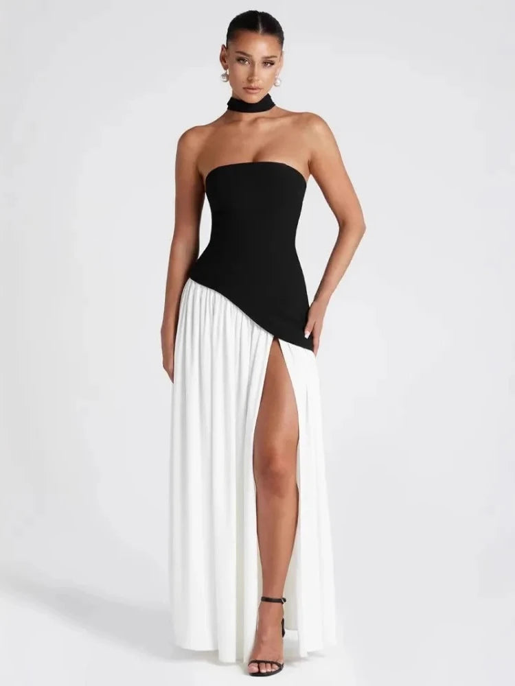 Vestido Largo Strapless con Abertura Lateral
