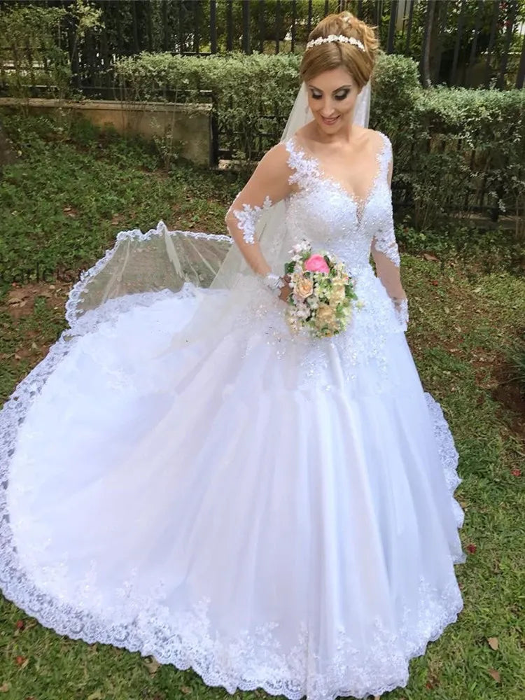 Vestido de Novia Bohémio con Encaje y Manga Larga